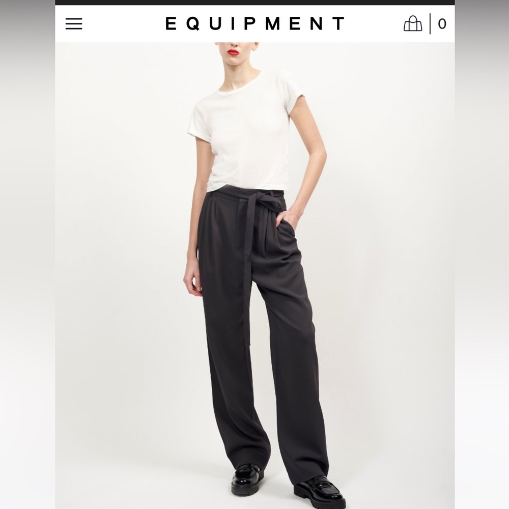 NEW Equipment Pietro Obsidian Grey Pleated Belted Wide Leg High Waist Pants, 0